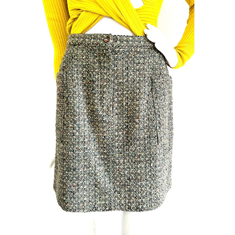 90's Skirt The Limited Wool Tweed Pencil Cargo Pockets USA Green Size Large 10